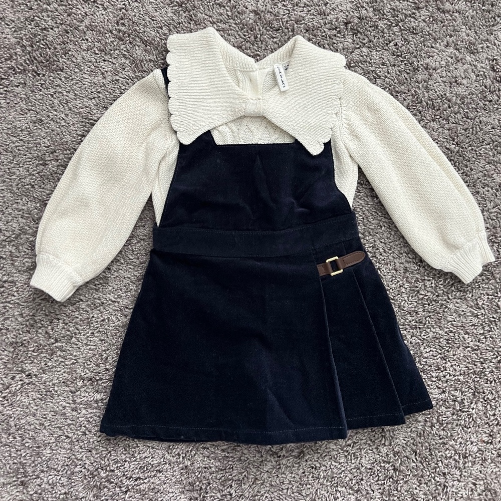 Janie and Jack velvet cord jumper and knit collared sweater set